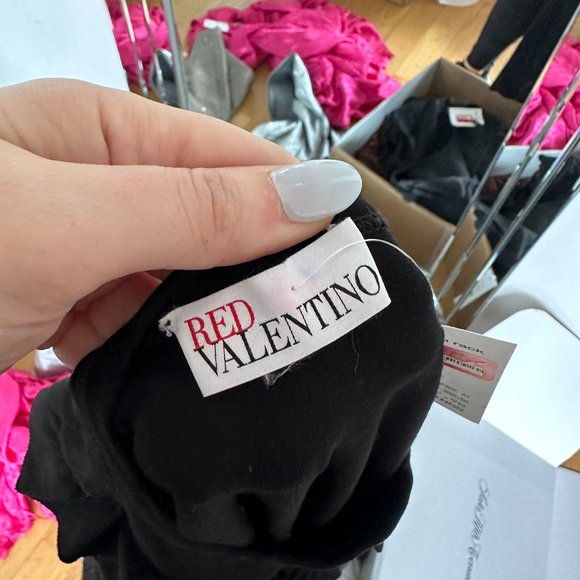 Red Valentino Mini Sheath Dress Small Black Crew Neck Short Sleeve Ruffle Print - Picture 2 of 12